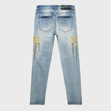 Homme + Femme Rasta Paint Drip Lignt Wash Denim