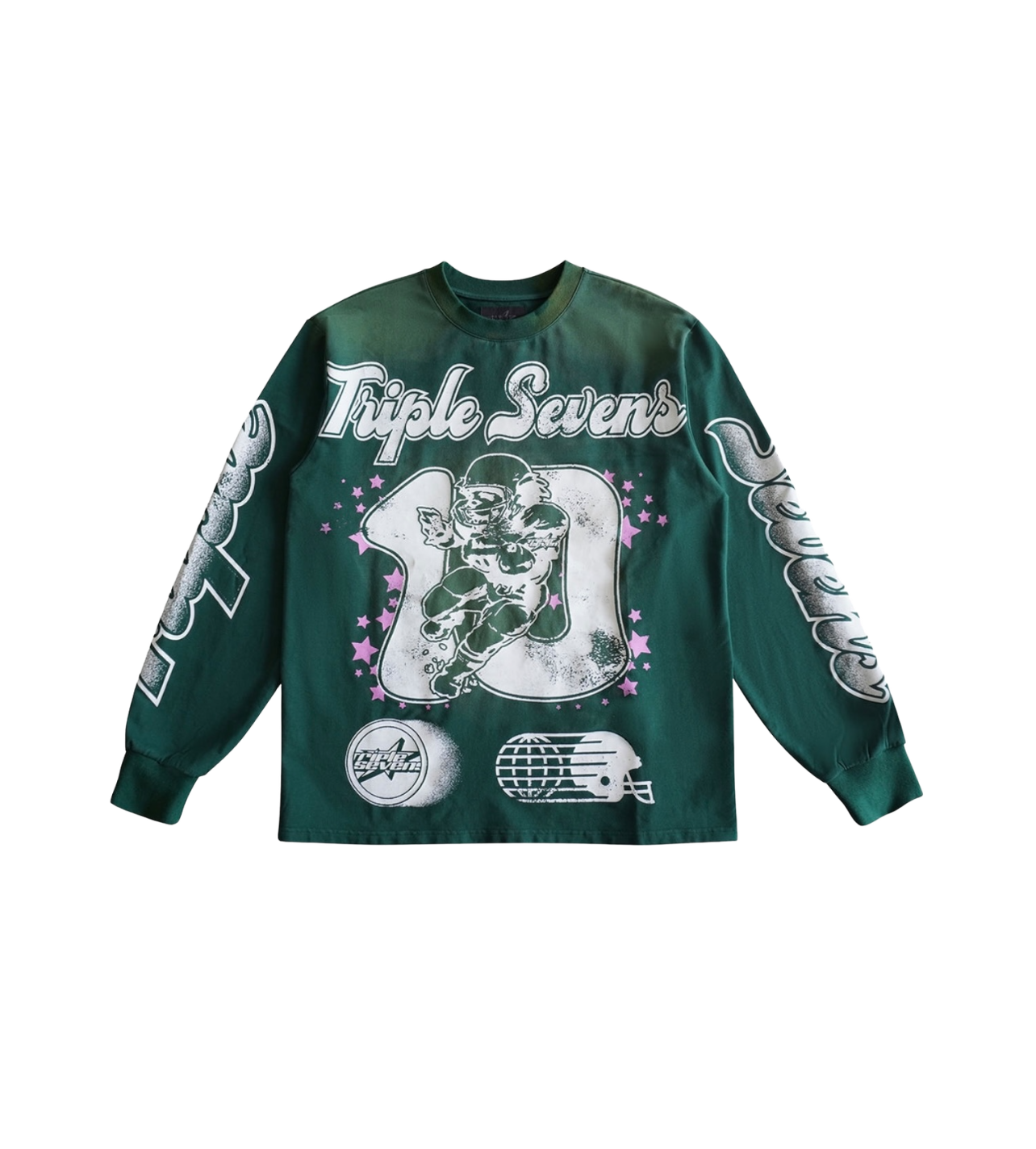 Triple 777 Green Football Acid Wash Longsleeve