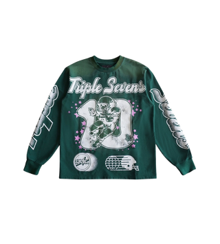 Triple 777 Green Football Acid Wash Longsleeve