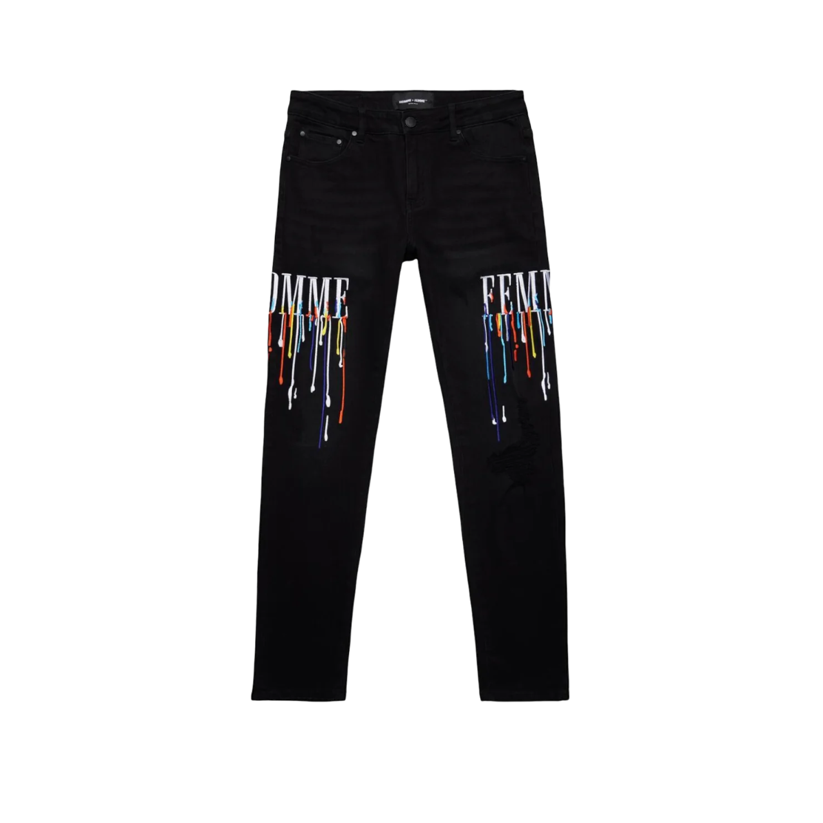 Homme Femme Black Paint Splatter Multi Color Classic Denim