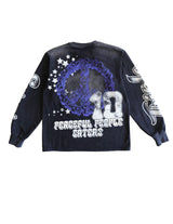 Triple 777 Black Football Crewneck Acid Wash