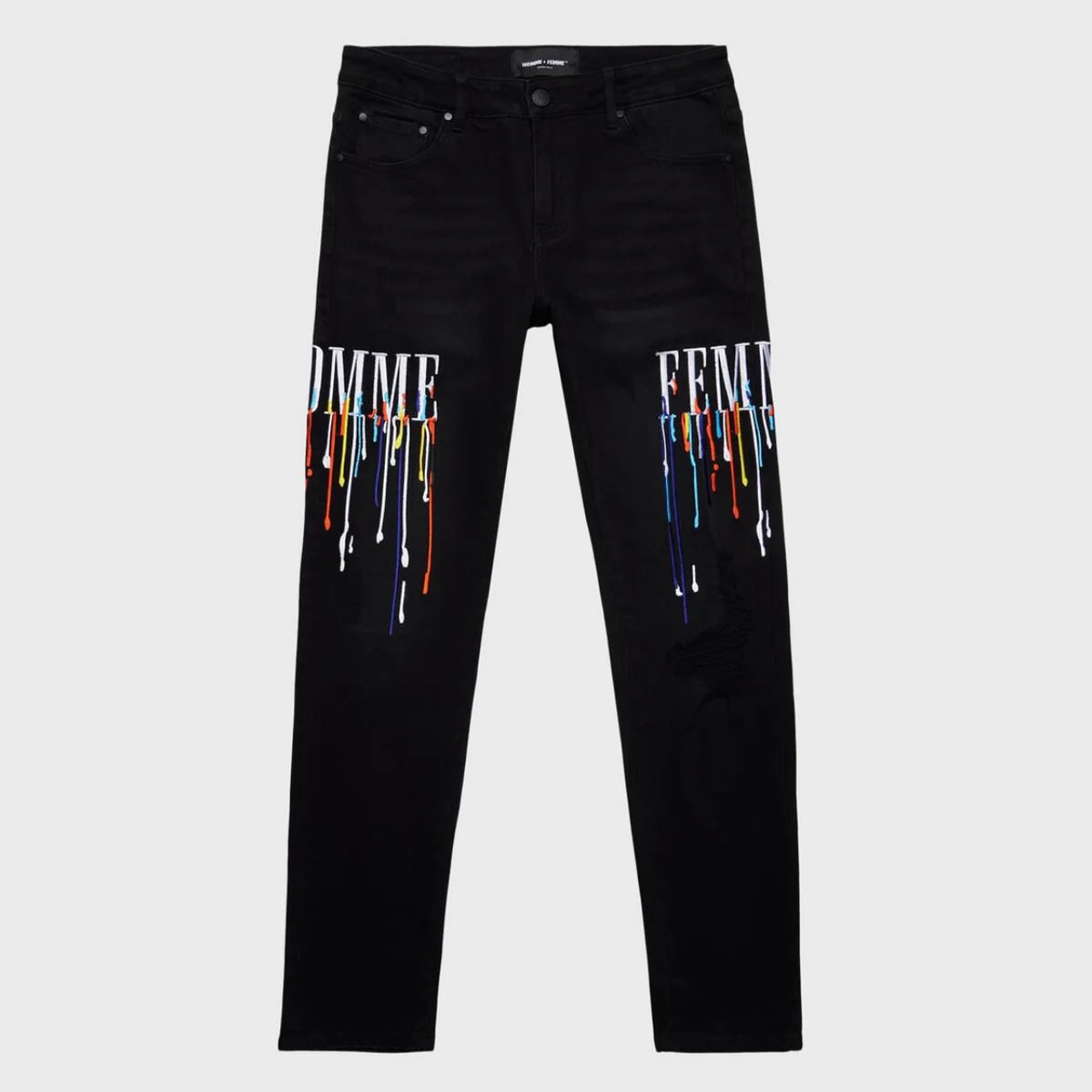 Homme Femme Black Paint Splatter Multi Color Classic Denim