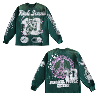 Triple 777 Green Football Acid Wash Longsleeve