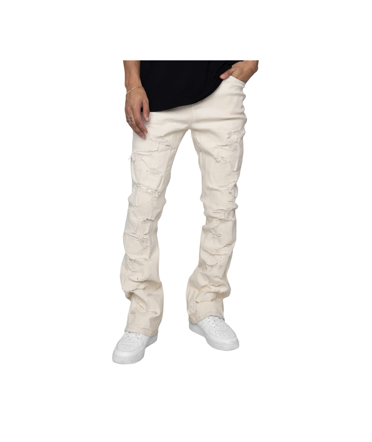 EPTM Cream Denim Ripped Jean