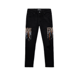 Homme + Femme Black Paint Drip Jeans Brown Logo