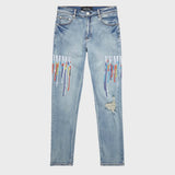 Homme + Femme Lignt Wash Multi Color Paint Drip Classic Denim