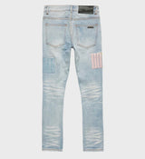 Homme + Femme Light Wash SpellOut Denim