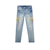 Homme + Femme Rasta Paint Drip Lignt Wash Denim