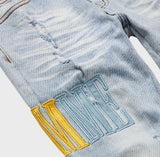 Homme + Femme Light Wash SpellOut Denim