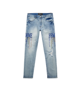 Homme + Femme Light Wash Blue Stitch Paint Denim