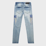 Homme + Femme Light Wash Blue Stitch Paint Denim