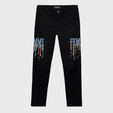 Homme + Femme Paint Denim Black Blue Logo