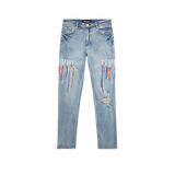 Homme + Femme Lignt Wash Multi Color Paint Drip Classic Denim