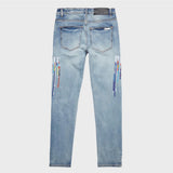 Homme + Femme Lignt Wash Multi Color Paint Drip Classic Denim