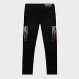 Homme + Femme Black Paint Drip Jeans Brown Logo